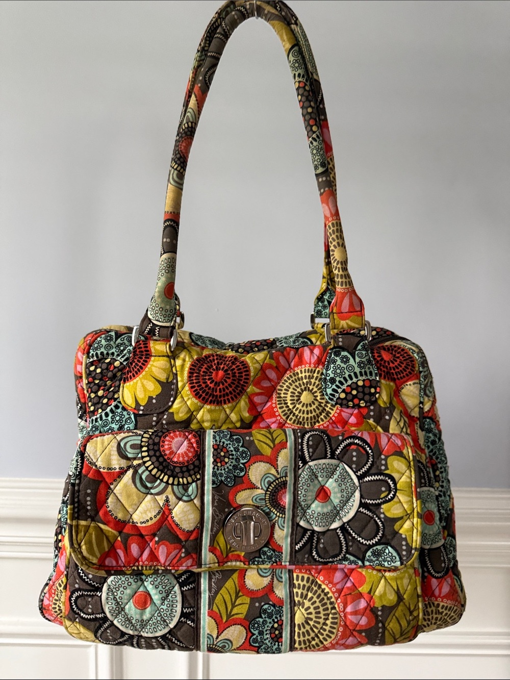 Vera Bradley Flower Shower Quilted Floral Double Handle Turn Lock Zip Bag Purse